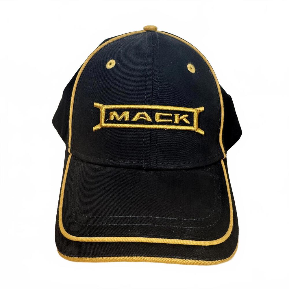 Mack Trucks Hat Black‎ & Gold Piping Embroidered Bridge Cap Embroidered Baseball